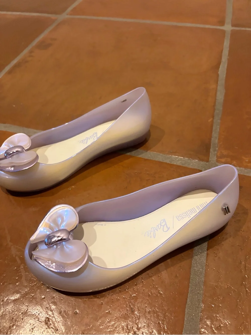 Mini Melissa x Barbie Lilac Girls' Jelly Ballet Flats with Heart Accent Size 2
